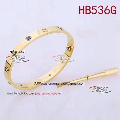 Perfect Replica Cartier Love Bracelet Gold with Rainbow Gem Color